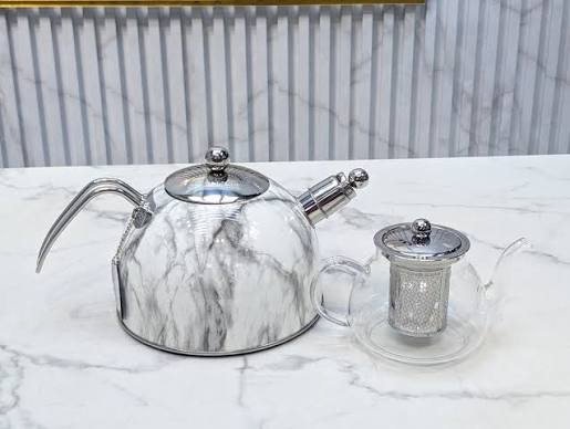 Marble kettle & glass teapot set
